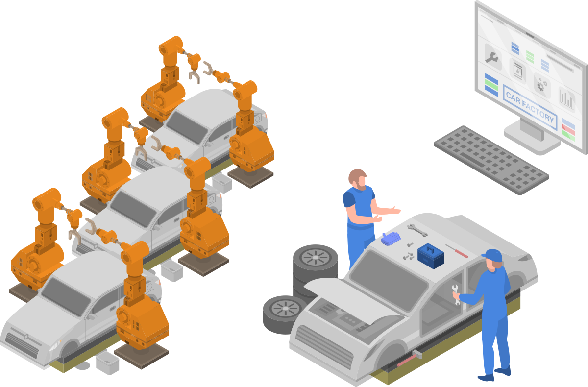 機械生産工場イラスト